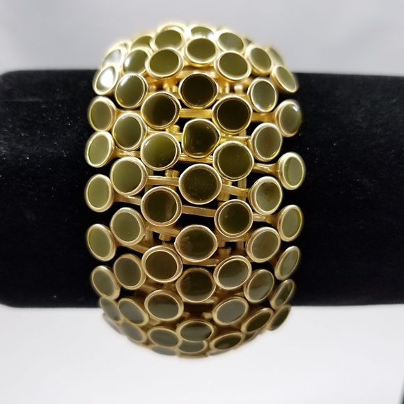 Jewelry - NWOT Moss Green Brushed Gold Wide Stretch Bracelet